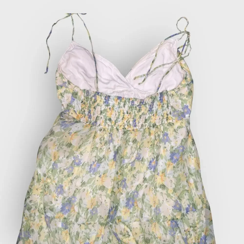 Abercrombie Green Maxi Dress XL Floral Tiered Strappy Resortwear
